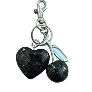Black Sparkle Heart & Cherry Keychain Charm – Elegant Bling Accent